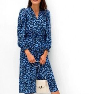 Banana Republic Vibrant Blue Animal Print Midi Dress